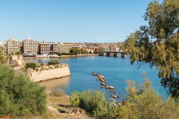 Naklejka premium View of the city of Augusta on the Ionian Sea, in the province of Syracuse, Eastern Sicily.