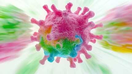 Colorful Virus Particle Microscopic 3D Render Science Medical Health