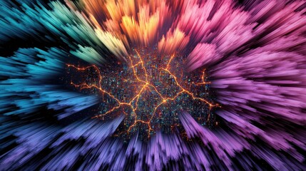 Fototapeta premium Abstract Cityscape Burst Vibrant Colors Energy Technology Network