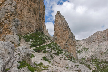majestic and scenic dolomitic rocks in summer