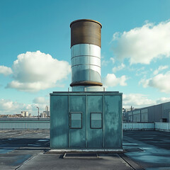 Obraz premium A metal chimney on top of a building with a blue sky in the background