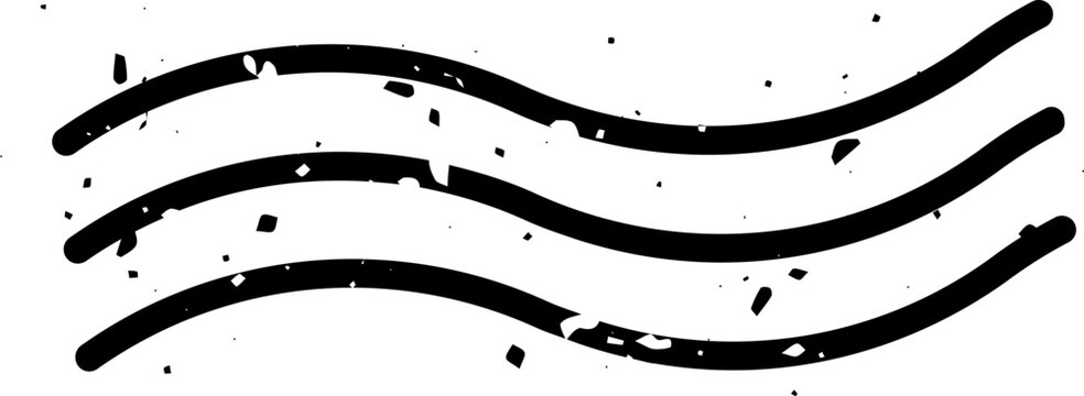 Postal cancellation mark with three black wavy lines and grunge texture, evoking a vintage airmail aesthetic or a classic rubber stamp imprint