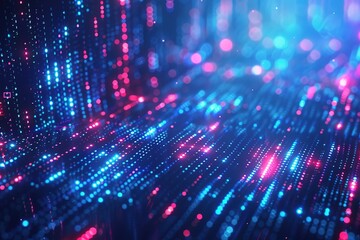 Technology background with abstract digital code motion cyberspace. Abstract high-tech blue neon background for communication concept with digital flow in a cyber space matrix