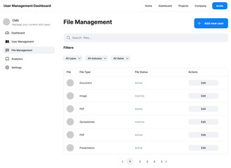 User Management, File Management, User Profile Software Dashboard Administration CMS App & Ui Kit