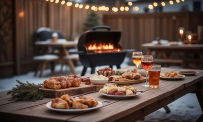 Outdoor gathering with delicious food and drinks