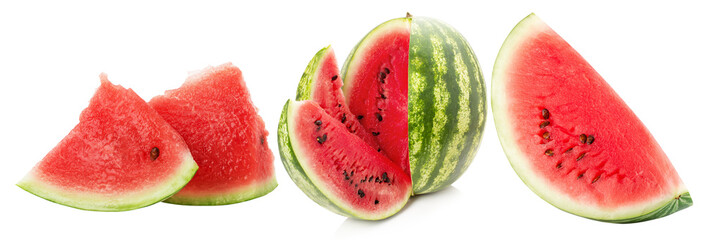 set of watermelon with slices isolated on a white background