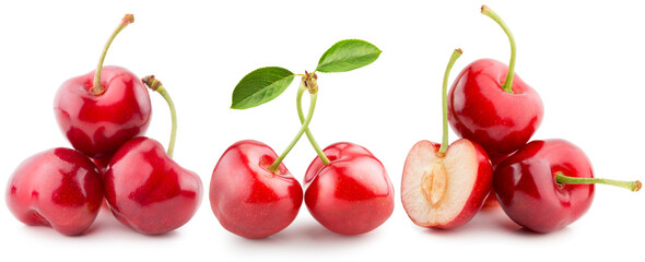 set of sweet cherries isolated on a white background