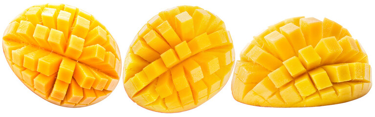 set of mango slices isolated on a white background