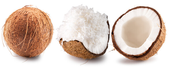set of coconuts isolated on a white background