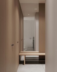Corridor with an entrance hall and furniture with a mirror. 3d rendering.