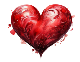 red heart with red rose isolated on white background, cut out