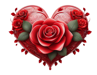 red heart with red rose isolated on white background, cut out