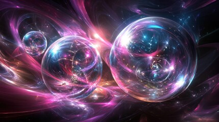 Obraz premium Abstract cosmic spheres in vibrant nebula.