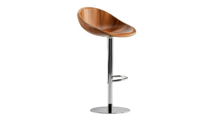 Sleek wooden bar stool featuring chrome leg, circular footrest, minimalist design element, neutral styling for contemporary kitchen or home decor
