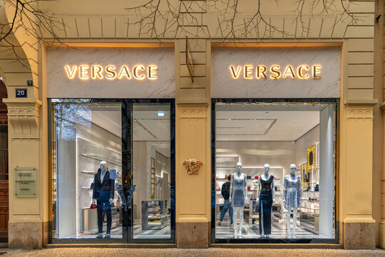 Praha, Czech Republic - December 20, 2024: Versace Boutique store on Parizska 20, 110 00 Josefov, Cechia. Versace is an Italian luxury fashion company.