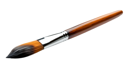 New paintbrush with wooden handle and sable hair isolated on transparent background, ideal for painting and drawing