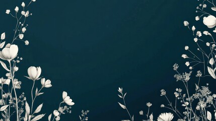 Elegant teal background with white floral frame.