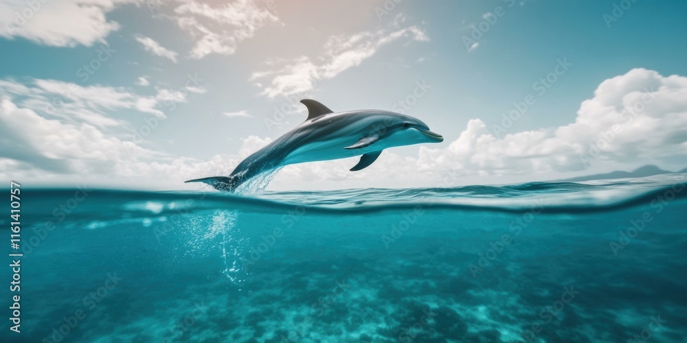 Canvas Prints Dolphin leaping from the ocean. AI.