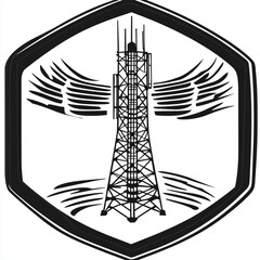 Fototapeta premium Cell tower waves logo design in minimalist monochrome style