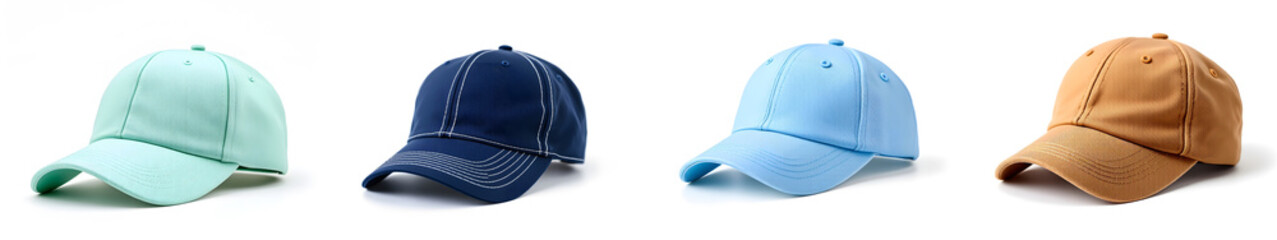 Fototapeta premium Assorted Colorful Baseball Caps on White Background