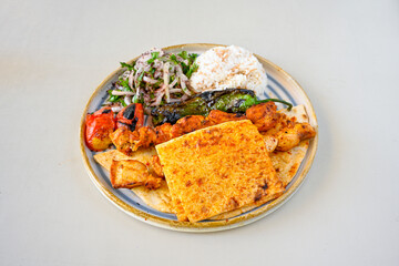 Chicken wings barbeque in a dish with BBQ grill sauce . Izgara tavuk kelebek sis kanat. Tavuk sis, gogus.