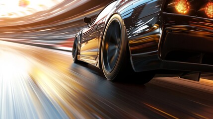 Red sports car racing at high speed on a drag strip, showcasing the thrill of competition and the pursuit of performance excellence