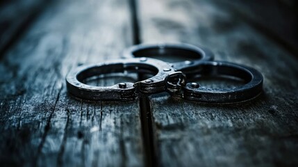 Handcuffs resting on a wooden table with a blurred background, symbolizing restraint and the complexity of freedom and confinement.
