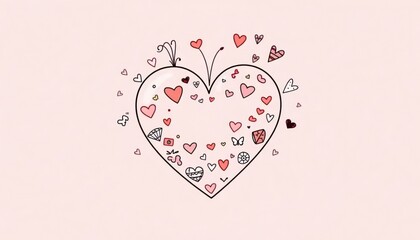 illustration hearts with whimsical doodles on a soft pink background--ar 16:9 --q 2- (relaxed, stealth)