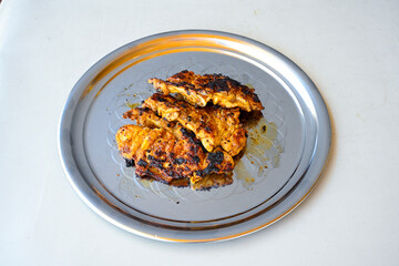 Chicken wings barbeque in a dish with BBQ grill sauce . Izgara tavuk kelebek sis kanat. Tavuk sis, gogus.