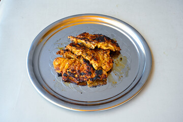 Chicken wings barbeque in a dish with BBQ grill sauce . Izgara tavuk kelebek sis kanat. Tavuk sis, gogus.