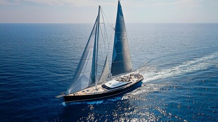 Obraz premium Professional sailing race in the open sea with majestic yacht in action