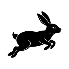 jumping rabbit silhouette, black and white silhouette, vector and illustration