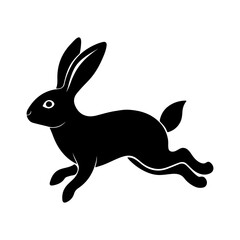 jumping rabbit silhouette, black and white silhouette, vector and illustration