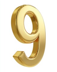 Three-Dimensional Gold 9 Percent Symbol Isolated on White Background
