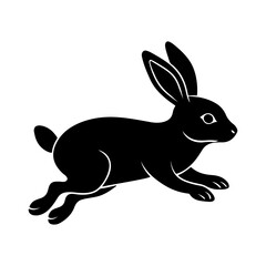 jumping rabbit silhouette, black and white silhouette, vector and illustration