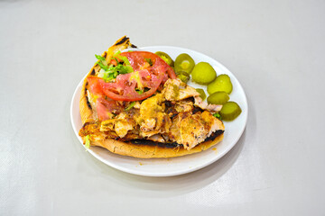 Meat Chicken Doner, between bread (Turkish Name : ekmek arasi et doner, tavuk doner, Gobit ekmek arasi, Turk kebabi)