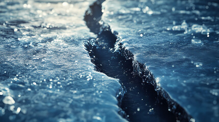 Obraz premium A crack in the ice, revealing the frozen depths. Frostline. Illustration