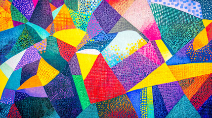 Vibrant background featuring an array of geometric shapes and intricate mesh patterns