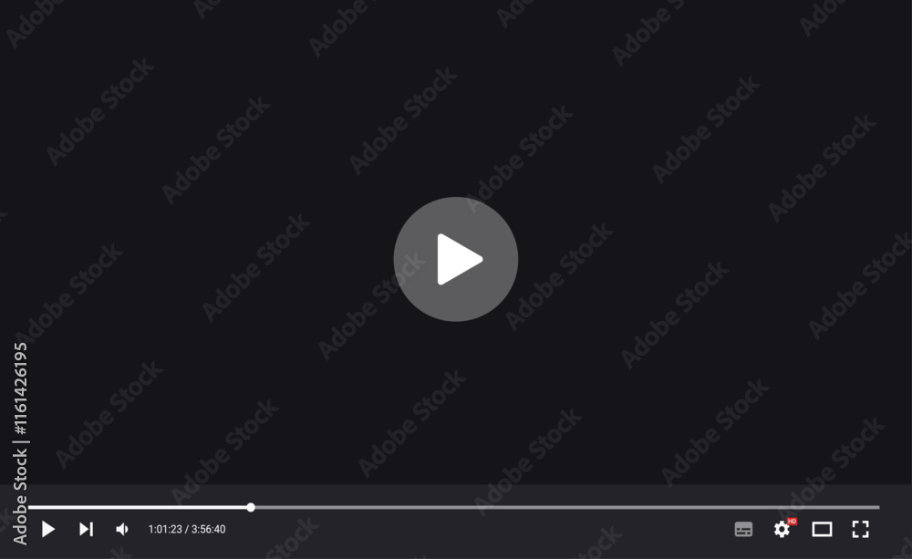 Poster Video player window vector graphic element - multi media frame template mockup with user interface buttons on black background