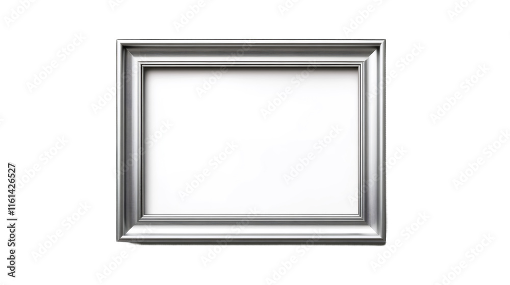 Poster Silver metallic photo frame with transparent background isolating frame, allowing for easy integration into mockups and designs