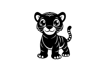 Cute baby tiger black silhouette vector, Simple silhouette Design vector icon with white background