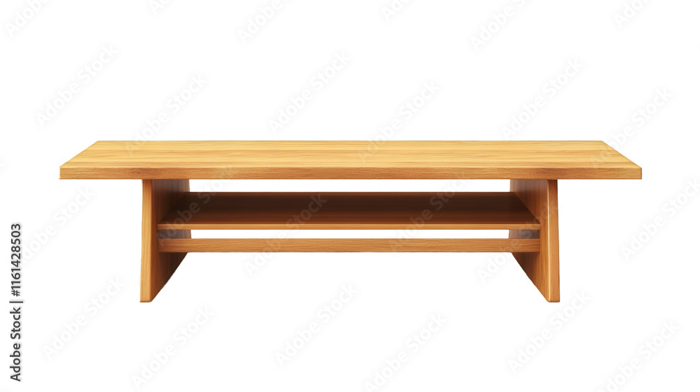 Poster modern wooden coffee table with shelf isolated on transparent background, perfect for interior desig