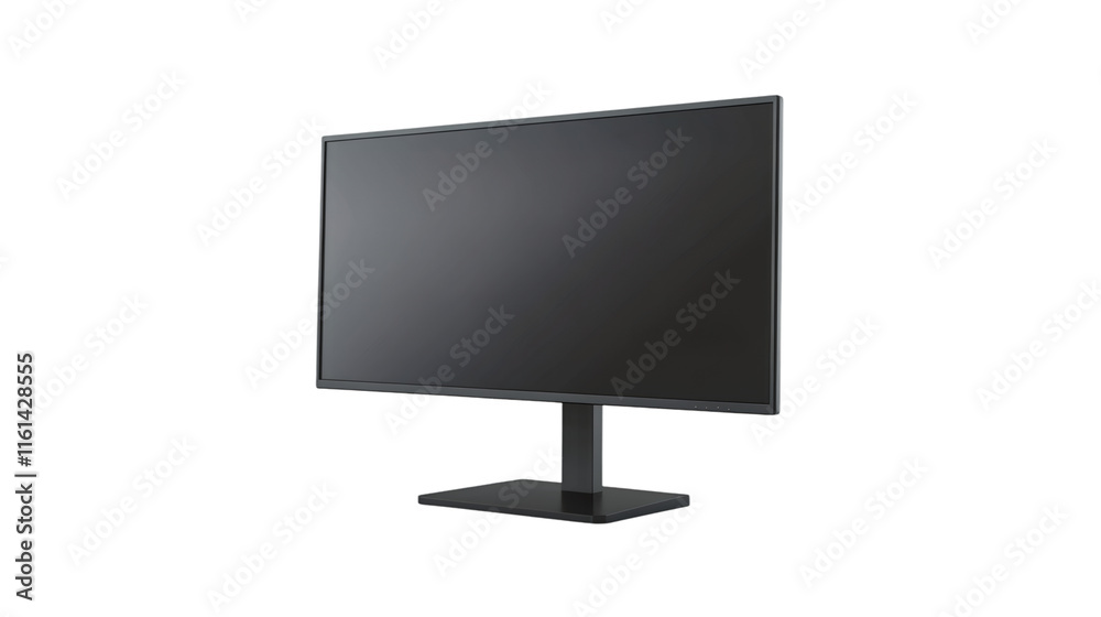 Poster realistic wide black computer monitor with blank screen isolated on transparent background, perfect 
