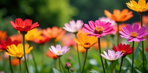 Brightly colored flowers blooming in a garden, botanicals, nature