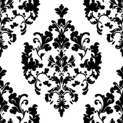 Elegant black and white damask pattern design on a white background.