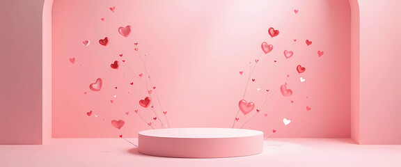 A charming pink platform for Valentine's Day and Mother's Day, featuring decorative hearts and flowers for a loving ambiance, generative ai