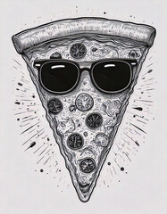 pizza with sunglasses drawn design for t-shirt graphics, banner, fashion prints, slogan tees, stickers, flyer, posters and other creative uses
