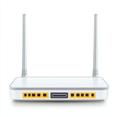 Modern white wireless router with antennas and multiple ports for connectivity.