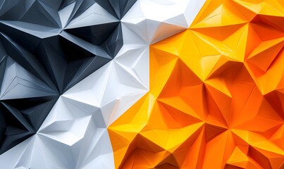 Fototapeta premium Abstract geometric background with black, white, and orange low poly design.