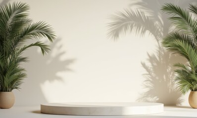 Elegant indoor stage with palm plants